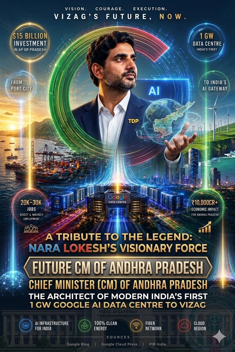 AndhraTelugodu's tweet image. Future of Vizaq and Andhra Pradesh👍👏🏼
Thanks to our future CM 
Nara Lokesh for making this possible 
#AndhraPradesh #NaraLokesh #Google #Vizaq