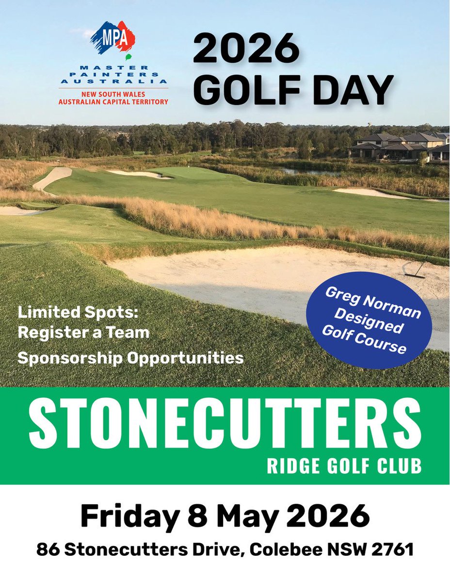 MPA_NSW_ACT's tweet image. Last chance to tee off. ⛳Spots are almost gone for the 2026 MPA Golf Day at Stonecutters Ridge.
📅 Friday, 8 May 2026 | 🎟 $179 per player
👉 Register now before it’s too late!
ap1.hubs.ly/y0PjJR0

#MPANswAct #Painting #Decorating #Tradies #Construction #GolfDay