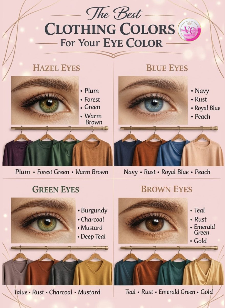 vandelchristen's tweet image. Finding the right colors is like hitting the "refresh" button on your entire look! 💅✨
Whether you want your eyes to pop or just need to settle the "what should I wear?" debate, this guide is your new best friend.🛍️👗
#StyleTips #ColorTheory #FashionHacks #EyeColor #OOTDInspo