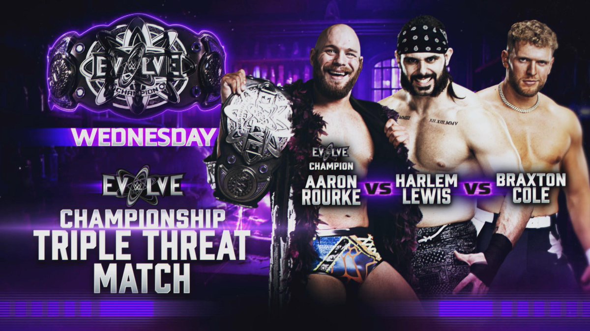 WWEID's tweet image. All the mayhem on #WWENXT will cause chaos in #WWEEvolve with everyone trying to be the next to get called up!

This puts the pressure on WWE ID prospect Aaron Rourke as he is faced with two of the WWE PC's biggest, strongest and toughest in a WWE Evolve title defense tomorrow on