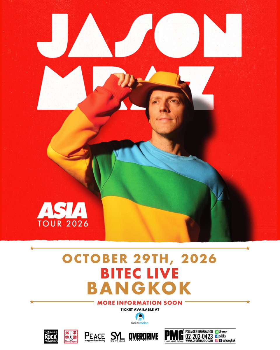 bitec_official's tweet photo. Jason Mraz กำลังจะกลับมาแล้ววว ✨

ช่วงเวลาดี ๆ ที่รอคอย
กำลังจะหวนคืนสู่บ้านเราอีกครั้งกับ Jason Mraz Asia Tour 2026

📍 BITEC Live
🗓 29 ตุลาคม 2026

ติดตามรายละเอียดเพิ่มเติมเร็ว ๆ นี้
#jasonmrazliveinbangkok2026 #jasonmraz
#pmg #odlive https://t.co/FAfAd4lEXf