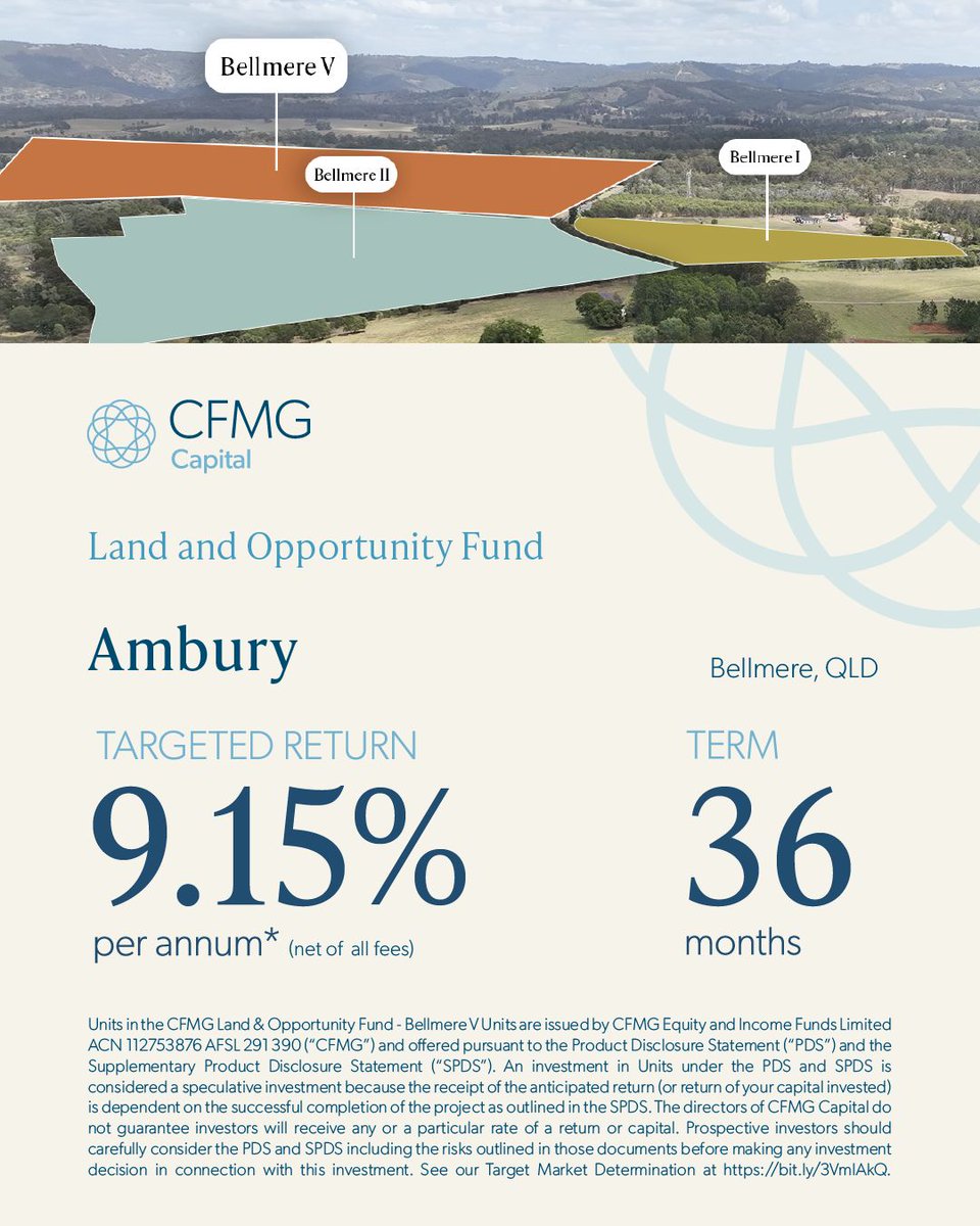 CFMG_Capital's tweet photo. Current Land and Opportunity offer Bellmere V is now open.

Find out more at 
https://t.co/bb1vy3IZoP

#CFMGCapital #RealPeople https://t.co/tE5PjqGBcA