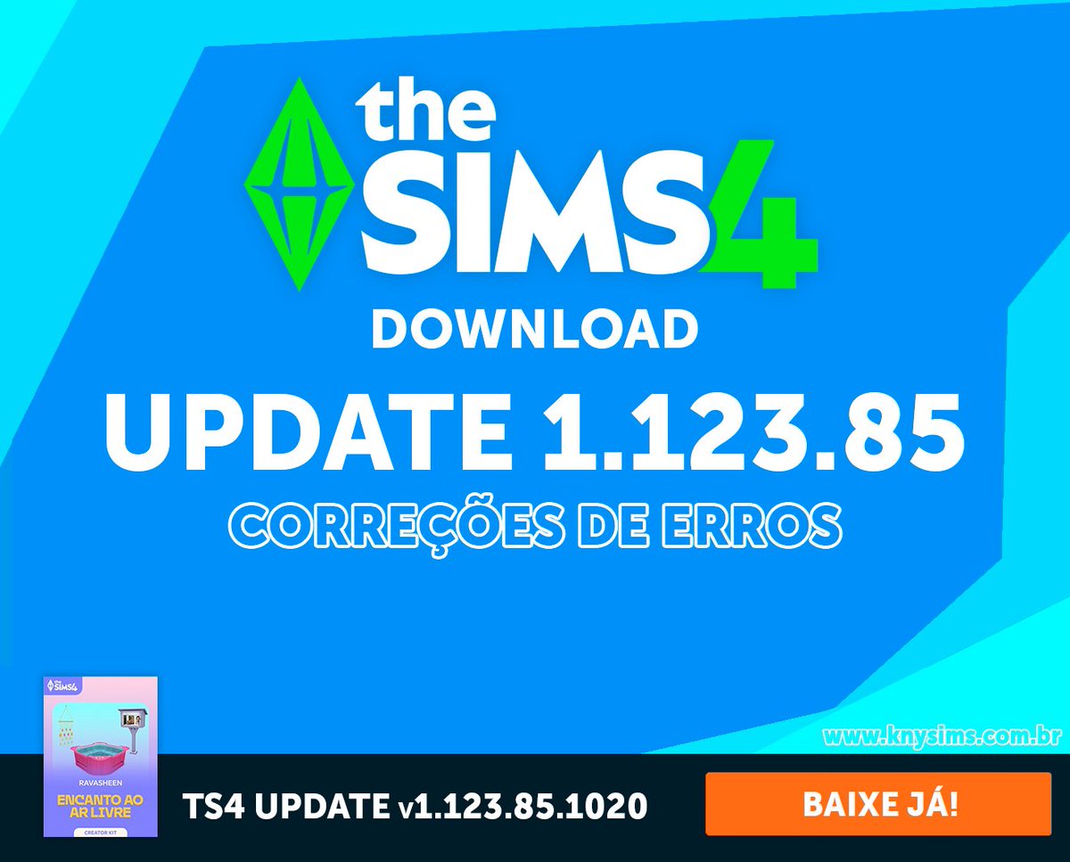 KnySims's tweet photo. The Sims 4 Atualização 1.123.85.1020 de 28 de Abril já está disponível para download no KnySims!

Esta atualização é focada em alguns problemas relacionados a Galeria e ao Marketplace. https://t.co/YqwEwnnh73