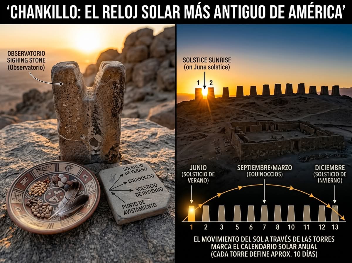 EDICIONESREGION's tweet photo. Más de 2,300 años antes de que existieran los relojes modernos, la cultura Casma ya había construido en Ancash un calendario solar de una precisión matemática asombrosa.

Chankillo no es solo un monumento; es un complejo astronómico compuesto por trece torres alineadas en la cresta de una colina que funcionan como un gigantesco marcador de tiempo, permitiendo seguir el movimiento del sol con un margen de error de apenas uno o dos días.

El secreto de su funcionamiento reside en el punto de avistamiento estratégico.
Al observar desde este lugar, el sol sale o se pone exactamente entre las torres a lo largo del año:
El 21 de junio (solsticio de verano) aparece por la primera torre a la izquierda, y el 21 de diciembre (solsticio de invierno) lo hace por la última torre a la derecha.

Cada torre define un periodo de aproximadamente 10 días, permitiendo a los antiguos peruanos organizar sus ciclos agrícolas y rituales con una exactitud celestial.

 ¡Es la ingeniería del cosmos plasmada en piedra y arena! 

Ingeniería Astronómica en Chankillo

Las Trece Torres: Alineación perfecta que marca el calendario solar anual a través del horizonte.

Precisión de Solsticios:
El sol se alinea con los extremos de las torres en los puntos máximos de junio y diciembre.

Equinoccios de Septiembre/Marzo:
El sol se posiciona exactamente en el centro de las trece torres, marcando el equilibrio del tiempo.

Punto de Avistamiento: Una estructura diseñada específicamente para que un observador registre el paso del sol con total claridad.

Historia del Perú