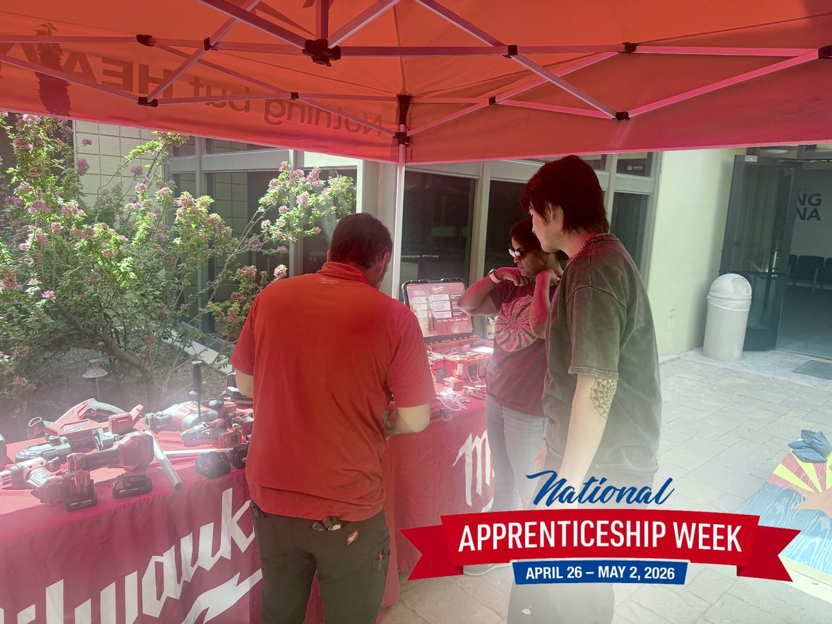 ArizonaPowering's tweet photo. Day 2 of #NationalApprenticeshipWeek 2026

Today, students at @JatcPhoenix had the opportunity to connect with @milwaukeetool during a hands-on barbecue and tool showcase, getting up close with the equipment and people helping shape the future of the trade!

#WeAreNECA #NAW2026 https://t.co/irhHT8dDOS