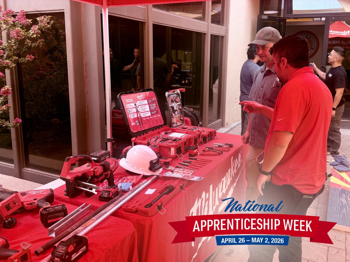ArizonaPowering's tweet photo. Day 2 of #NationalApprenticeshipWeek 2026

Today, students at @JatcPhoenix had the opportunity to connect with @milwaukeetool during a hands-on barbecue and tool showcase, getting up close with the equipment and people helping shape the future of the trade!

#WeAreNECA #NAW2026 https://t.co/irhHT8dDOS