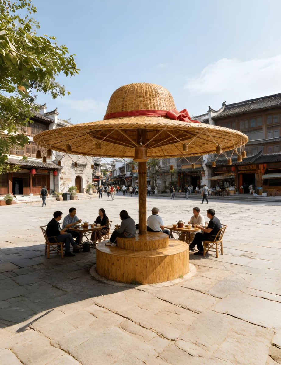 JiaQiang89871's tweet image. A giant woven straw hat, where traditional craft meets the quiet charm of old town life.
#StrawWeavingArt #SlowLiving