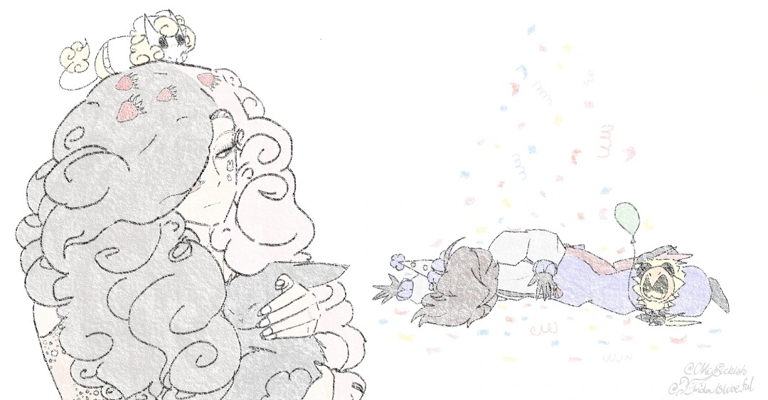 McSickish's tweet photo. I think they partied too hard
(Doodle of me and my partner, our favorites in regretevator, also me holding her bunny) https://t.co/9Bd2uDd9yq