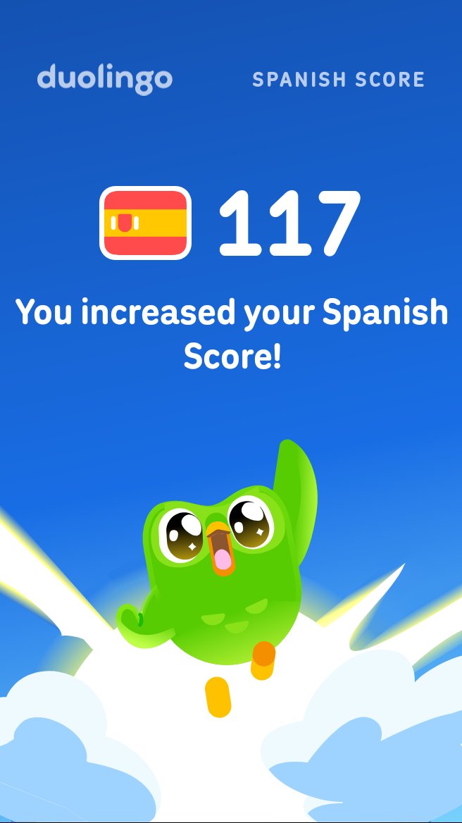 RayThePurple's tweet photo. My Duolingo Spanish Score is 117! https://t.co/UDV6ZsiY7g