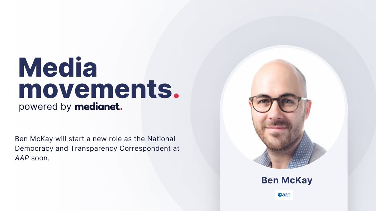 medianettweets's tweet photo. #MediaMovement: Ben McKay (@benmackey) will start a new role as the National Democracy and Transparency Correspondent at Australian Associated Press (@AAPNewswire) soon.

If you’d like to get media movements in your inbox, subscribe here: https://t.co/qWU2zgNNtj https://t.co/qnm5E0hFHP