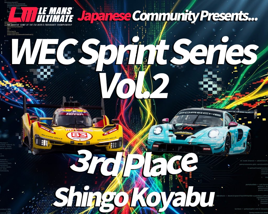 ciccida_gaming's tweet photo. 【Vol.2最終結果】
レース終了から所定の期間が過ぎ、プロテストがありませんでしたので、Vol.2のシリーズランキングが確定しました。
優勝：Koki Yamamoto @04_LTea 
準優勝：Muhi Takaki @Ayrton_senna__ 
3位：Shingo Koyabu @pasty0402

おめでとうございます。 https://t.co/6ByTCtAzmG