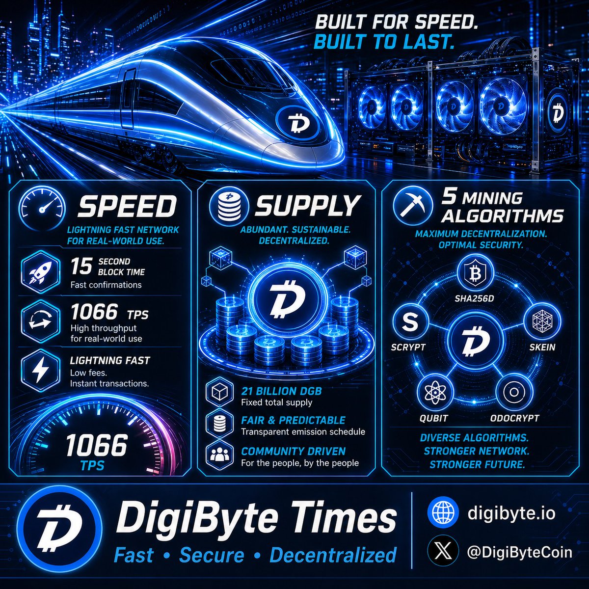 DigiByteTimes21's tweet photo. DigiByte: Speed β’ Supply β’ 5Mining Algo
Powered by five mining algorithms and ultra-fast throughput, DigiByte delivers secure, scalable, and decentralized blockchain performance for real-world use. $DGB π‘οΈ
#DigiByteTimes #Speed #Supply #5MiningAlgos #DigiByte #DGB https://t.co/0tL7Zo56cB