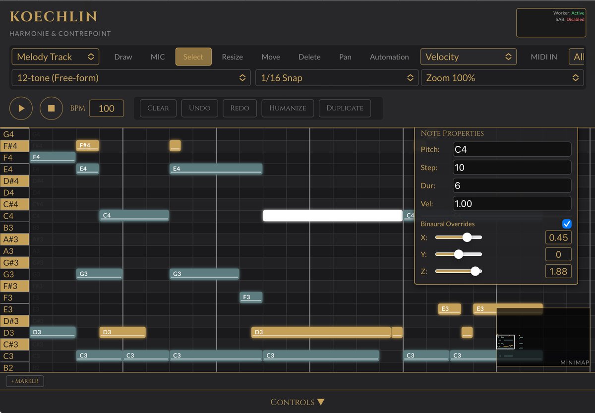 RaymondDukes706's tweet image. Koechlin Harmonie and Countrepoint Engine
Adding Per note spatialization. Added Tone Folding to hide tones not in a selected scale.
websim.com/@RaymondDukes7…
#DAW #MusicApp #WebApp #MobileApp
