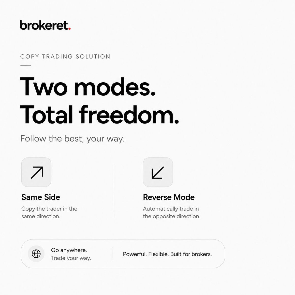 brokeret's tweet photo. Copy Trading Solution...!

Two modes, Total Freedom. https://t.co/byIpJDFf77