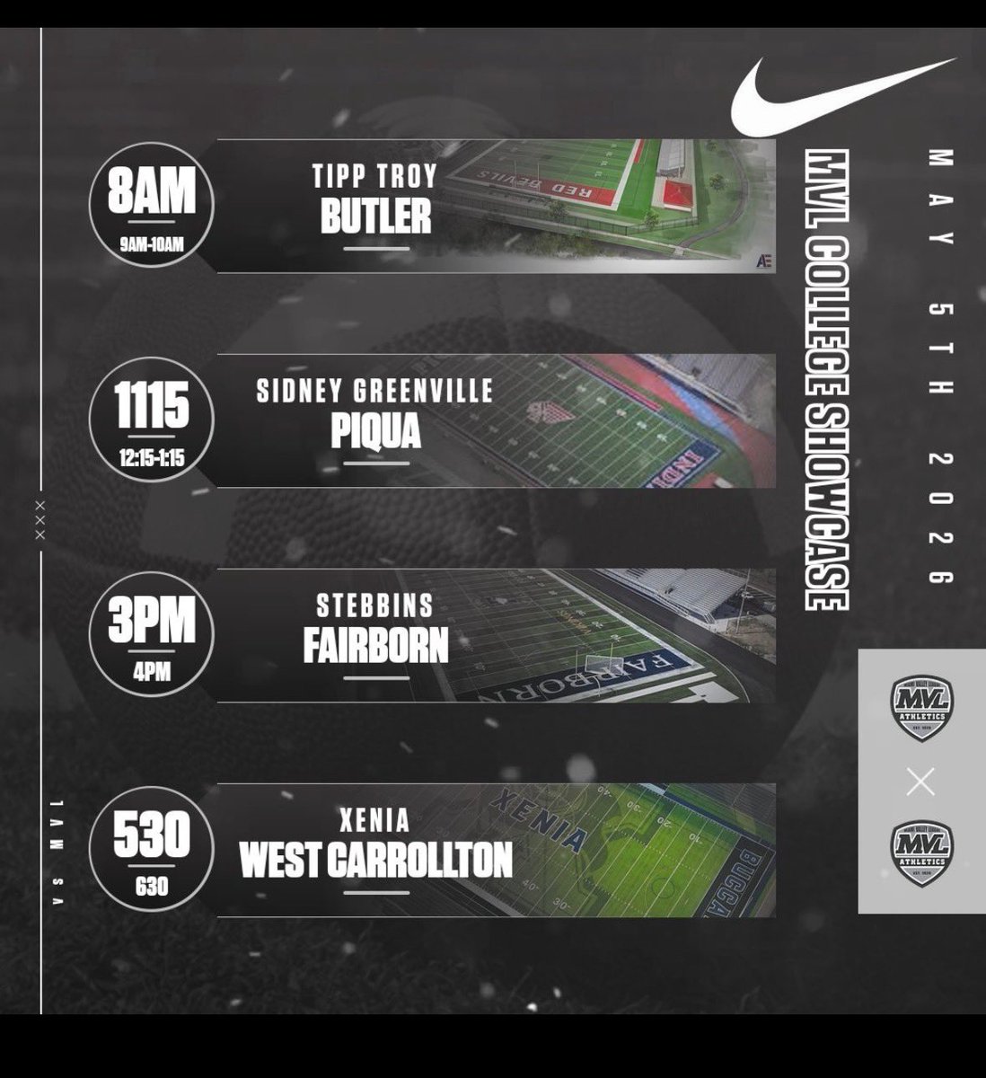 TippFB's tweet image. MVL College Football Showcase!!! Tuesday, May 5th, 8:00 AM, Tippecanoe will kick things off at City Park Stadium!!! We look forward to this event each year, great opportunity for our players!! 
#believeit