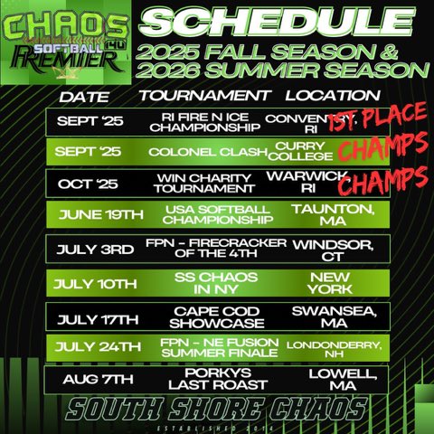 MAbren2030's tweet photo. I’m excited to get back out there with this team. Here is our schedule for the summer and our wins from the fall!☀️🥎@SSChaosPremier @SouthShoreChaos @HopsAP @Coach_King3 https://t.co/diMOpr5jPP