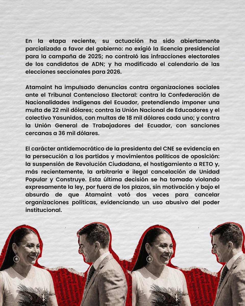 Señora <a href="/DianaAtamaint/">Diana Atamaint</a> por el bien de la democracia y el derecho a la participación politica, usted debe renunciar. 

En la casa de la democracia no se requiere de una operadora del gobierno de #Noboa 

#fueraatamaint