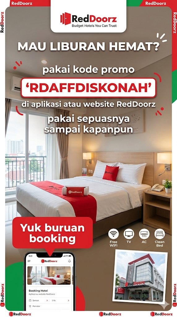 AdzhaCo's tweet image. Staycation makin hemat pakai kode promo RDAFFDISKONAH di aplikasi RedDoorz! 🏨✨
Nikmati tambahan diskon yang bisa kamu pakai berkali-kali sampai puas. Cus, booking hotel buat liburan nanti! 💸
#RedDoorz #Jakarta #Bandung #Surabaya #Jogja #Bali #Medan #Semarang