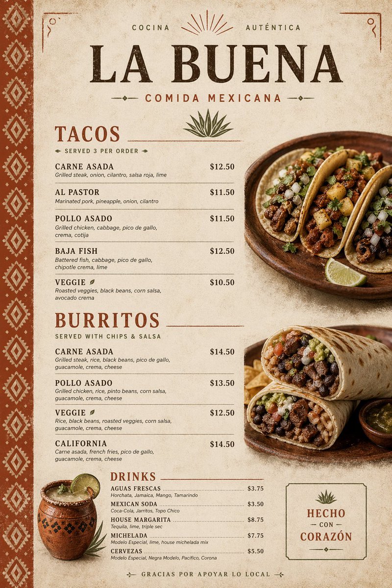 Modern Mexican Restaurant Menu Design