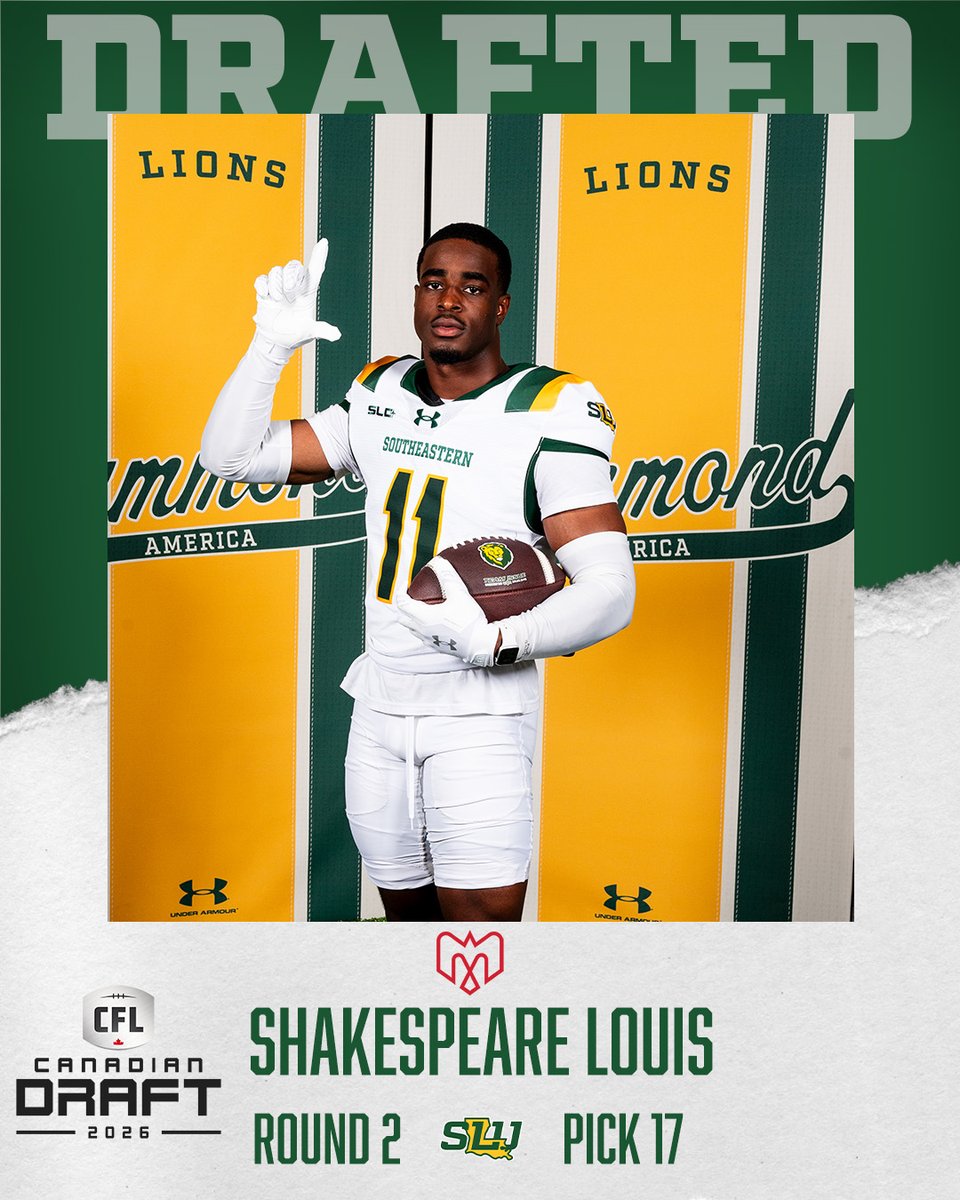 LionUpFootball's tweet photo. Congratulations to @LionUpFootball DB Shakespeare Louis for being selected in the second round (overall pick 17) of the CFL Draft by the Montreal Alouettes!

#LionUp | #TheStandard | #LionsInThePros https://t.co/7NPkkVehoA