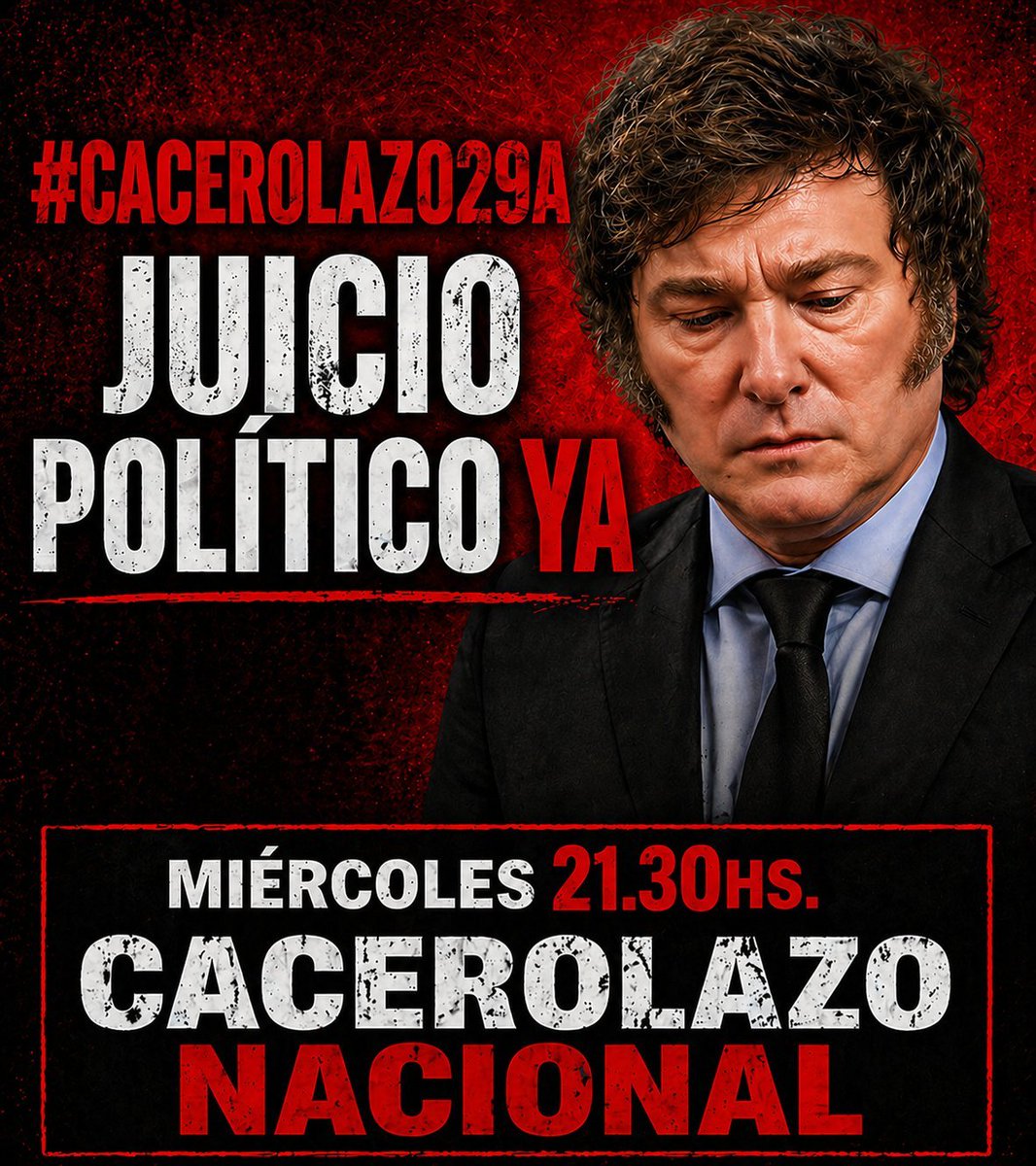 EL_ROSARINOROCK's tweet photo. Mañana Miercoles 29 todo el pueblo unido contra la tirania de Milei!! #MileiVergüenzaMundial #mileicorruptoestafador #Milei #Cacerolazo #Ruidazo #Pueblo #puebloArgentino #adornichorro #adornichorroycagón #Adorni #Congreso #CasaRosada https://t.co/VmOPpgkaHk