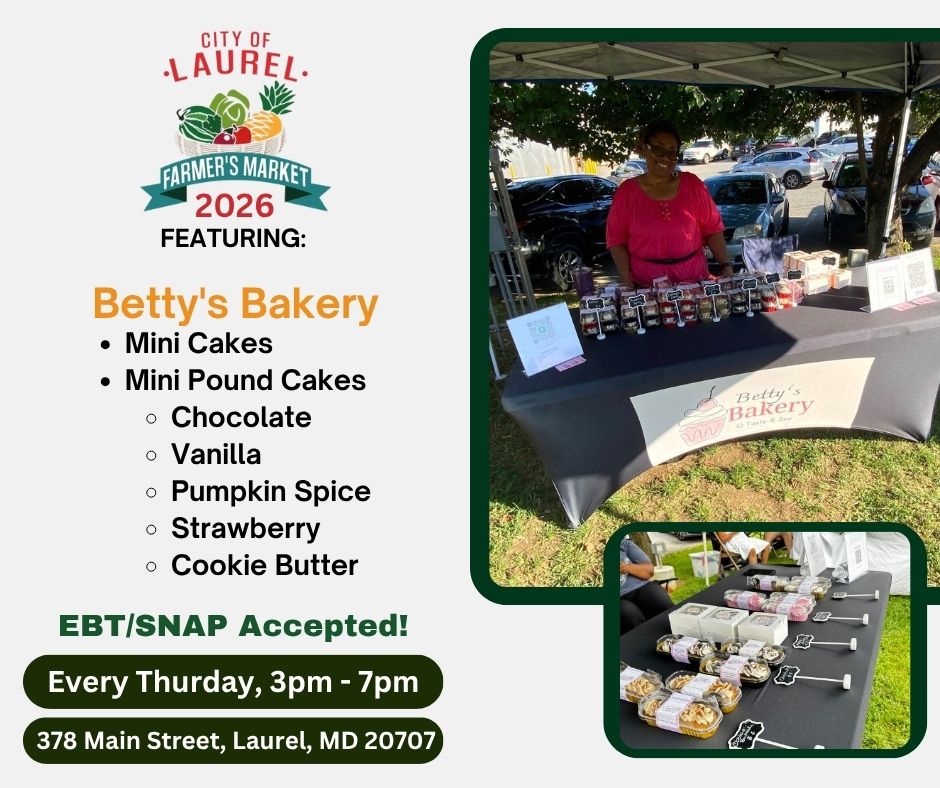 lrlmarketonmain's tweet image. Grab some cakey sweetness at the #LaurelFarmersMarket this Thursday, April 30th, at 378 Main Street, from 3 - 7pm! Betty’s Bakery will have their signature mini cakes and you'll want to heck out their mini pound cakes as well! #ShopSmall🛍 #SupportLocal💚
