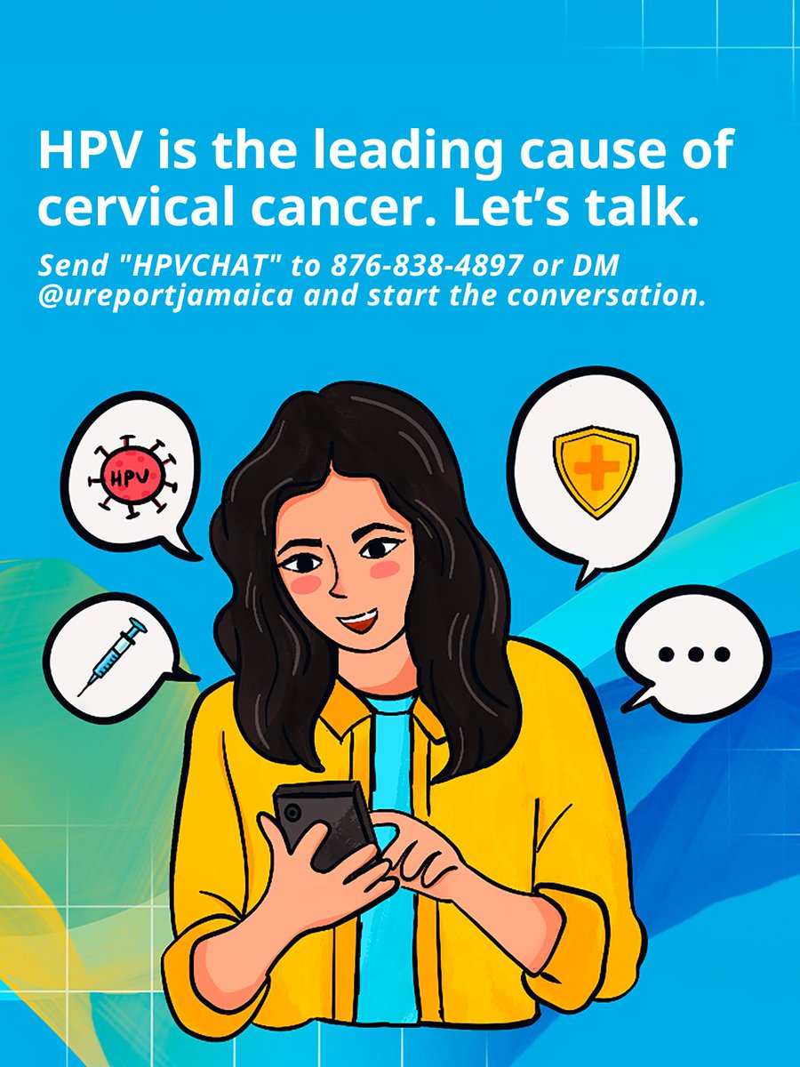 UReportJamaica's tweet image. Cervical cancer is the 3rd leading cause of cancer deaths among women in 🇯🇲.

✅The #HPV vaccine can prevent over 90% of cases.

📲Get the facts. Ask the questions. Take action.

Send “HPVCHAT” to 876‑838‑4897 to learn more.

#VAW2026
#GetVaccinated 

@themohwgovjm
@unicefjamaica