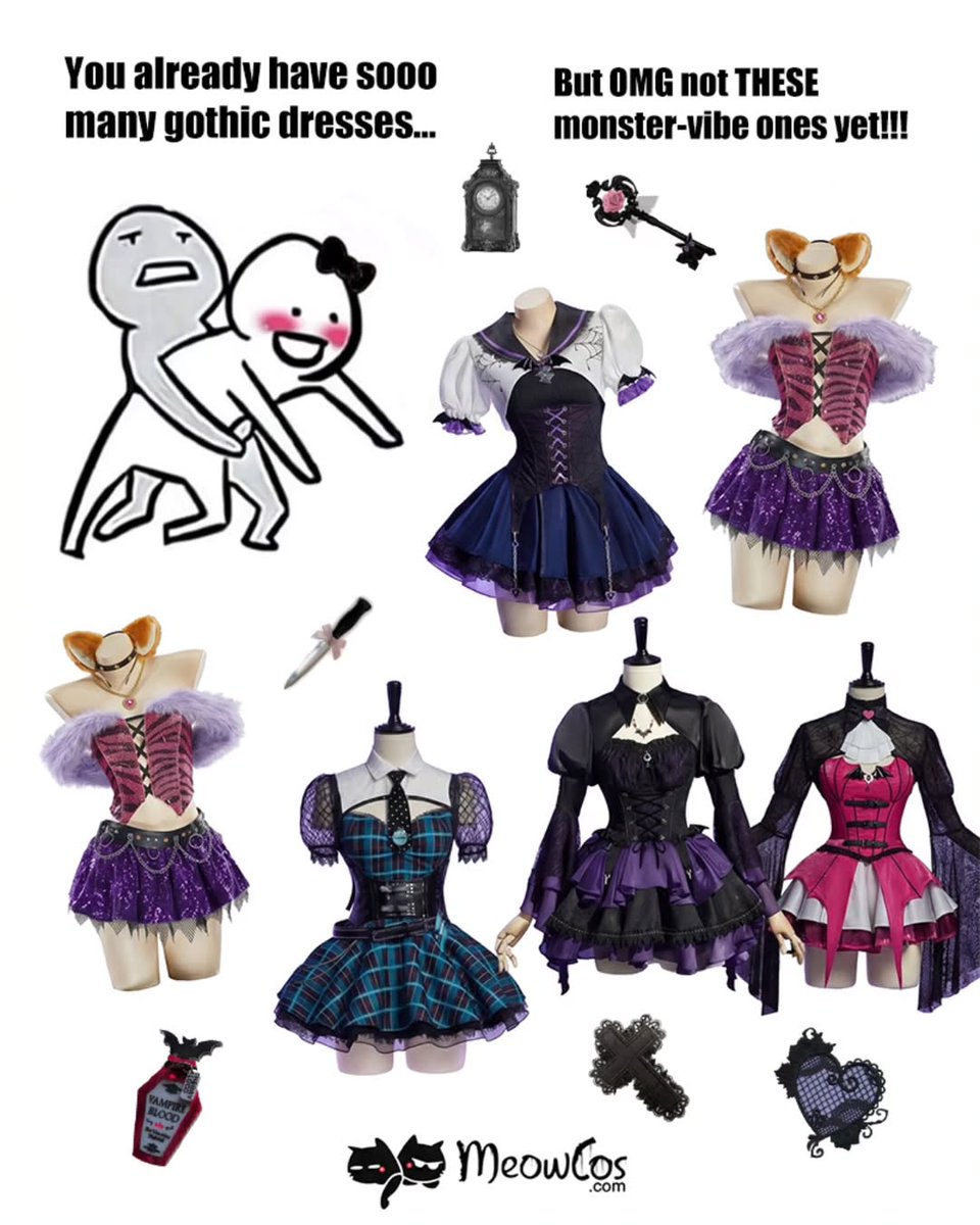 meowcosfashion's tweet image. 🛒One voice says “enough”… the other’s already adding Haunted Night dresses to cart 🖤

#meowcos #GothGirl #goth #gothic