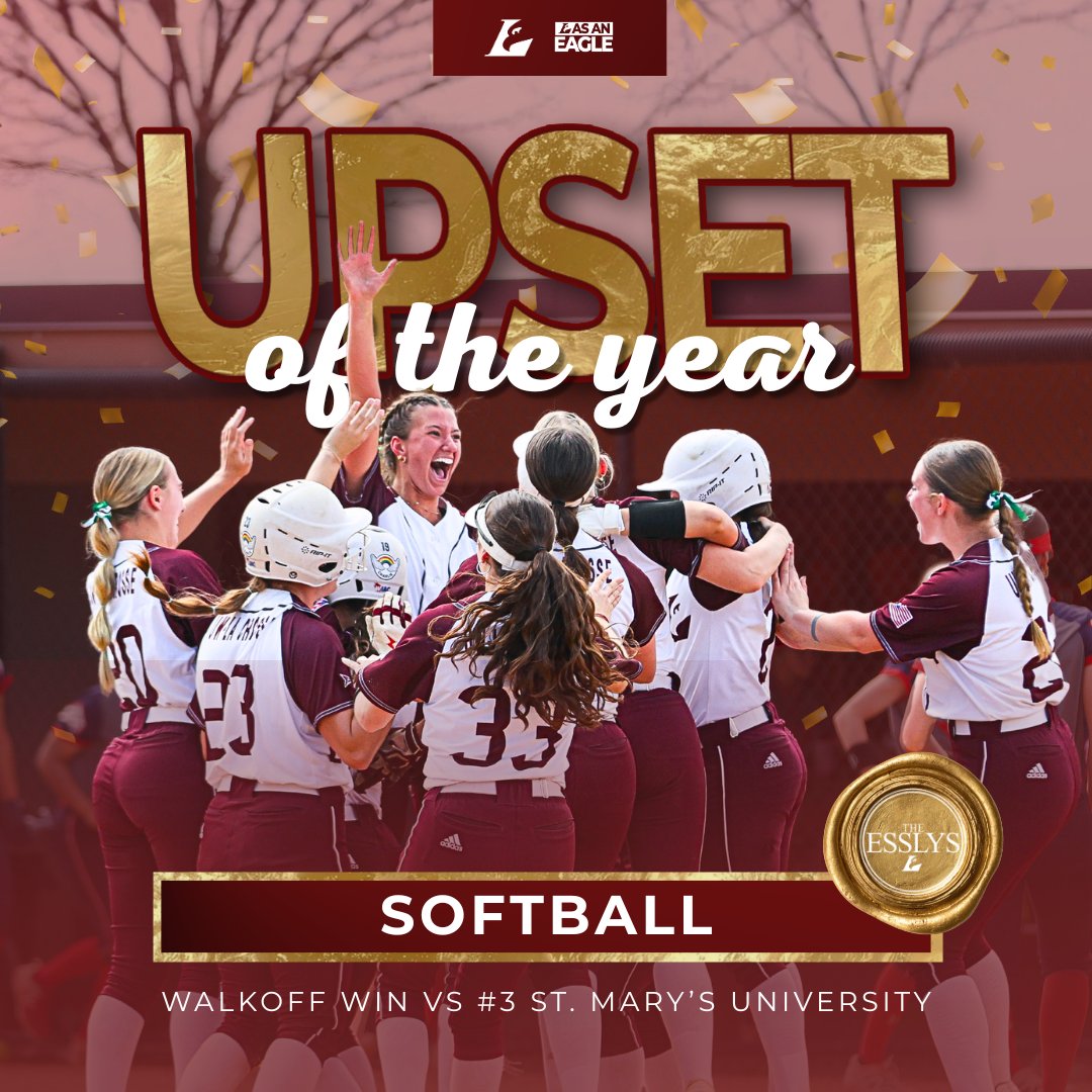 UWLAthletics's tweet photo. Softball is the recipient of the 2025-26 Upset of the Year. The Eagles earned a 1-0 win in nine innings over third-ranked Saint Mary's University (Minn.). The Eagles snapped the Cardinals' 17-game winning streak. 

@UWLSOFTBALL https://t.co/1lME86ybCh