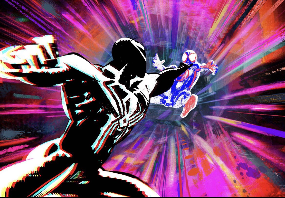 ekkogirlfriend's tweet image. i love analyzing and theorizing sm , rn i’m working on miguel’s harsh lighting vs miles’ scribbled, weak coloring