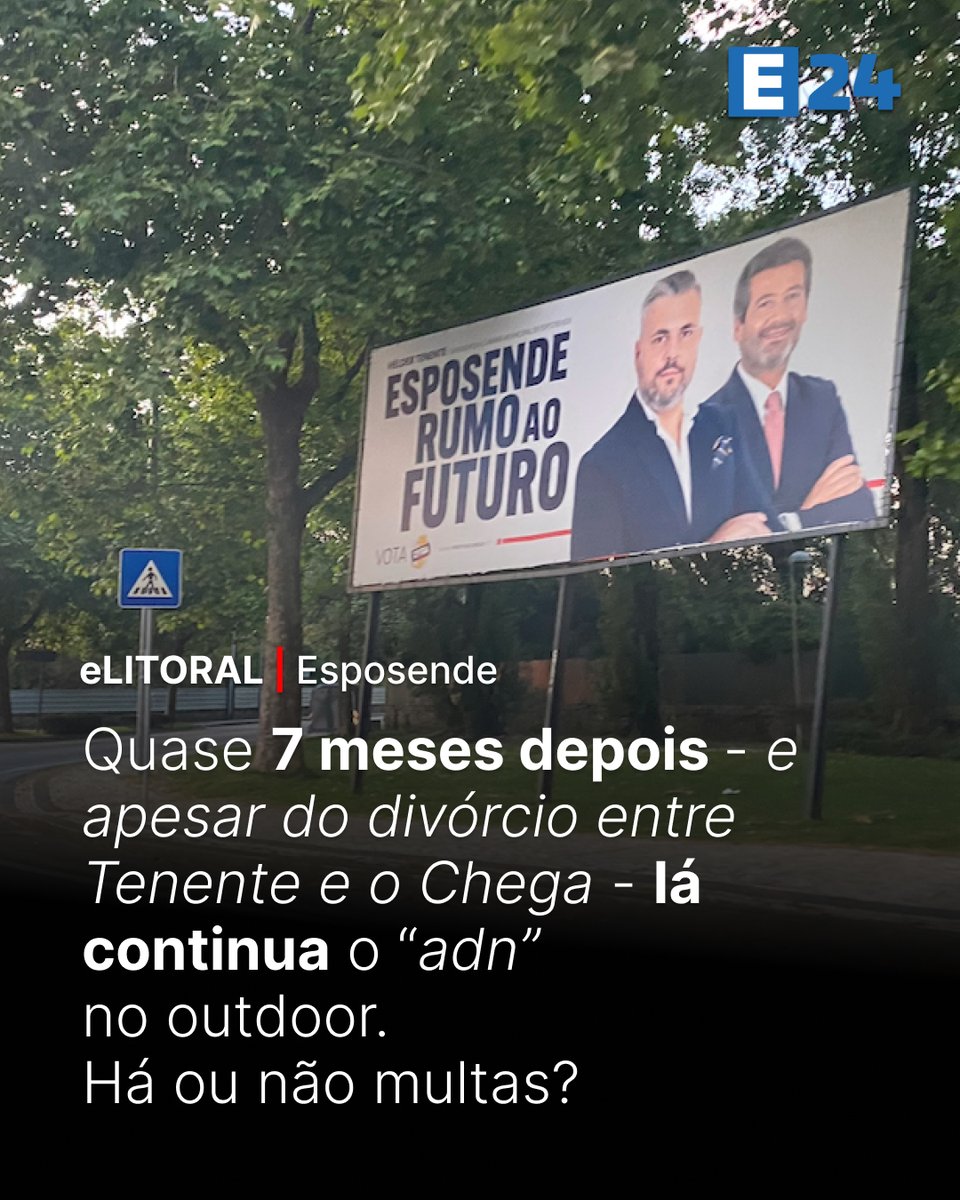 E24_pt's tweet image. Quase 7 meses depois outdoor do Chega lá continua. O candidato até jia mudou de partido. A permanência destes suportes levanta dúvidas: há ou não lugar a multas? #chega #adn #heldertenente #andreventura #esposende Notícia no link aqui e24.pt/cartazes-chega…