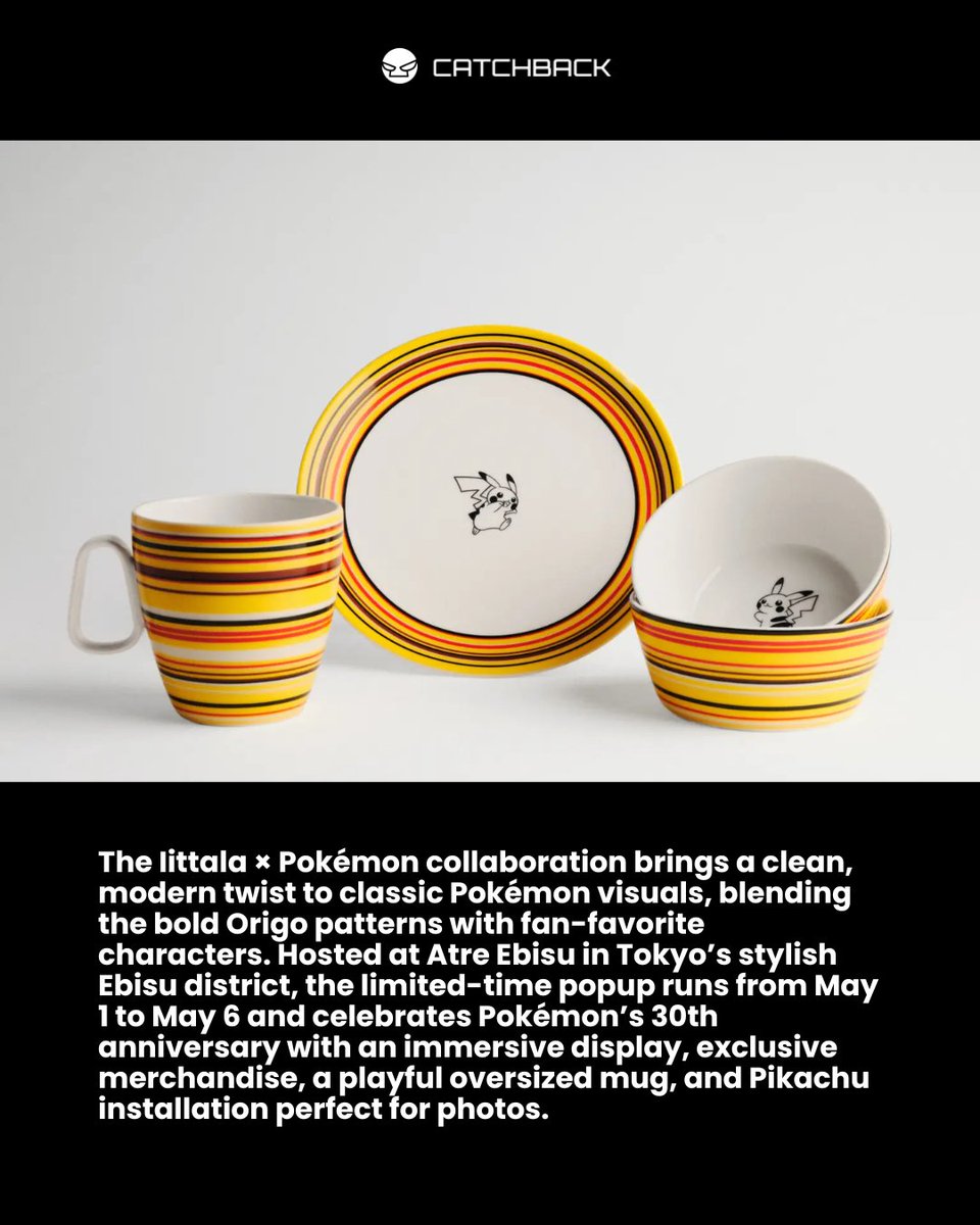 catchback_cards's tweet photo. Design meets nostalgia. The Iittala × Pokémon pop-up is taking over Atre Ebisu from May 1–6—featuring exclusive collab pieces, a giant Pikachu photo spot, and vibes you won’t find anywhere else. #Pokemon #Iittala #TokyoPopUp #Pokemon30 https://t.co/6vXDg5YxyT
