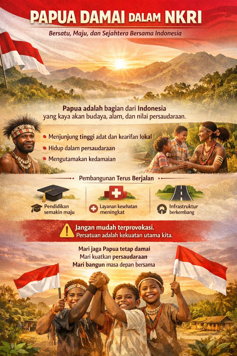 EndrikSamsul's tweet image. Tawa anak-anak jadi harapan masa depan
Dalam kebersamaan, kita jaga harmoni dan persaudaraan
Papua Damai adalah kekuatan untuk melangkah bersama
#PapuaDamai #NKRIHargaMati #AnakBangsa #IndonesiaBersatu