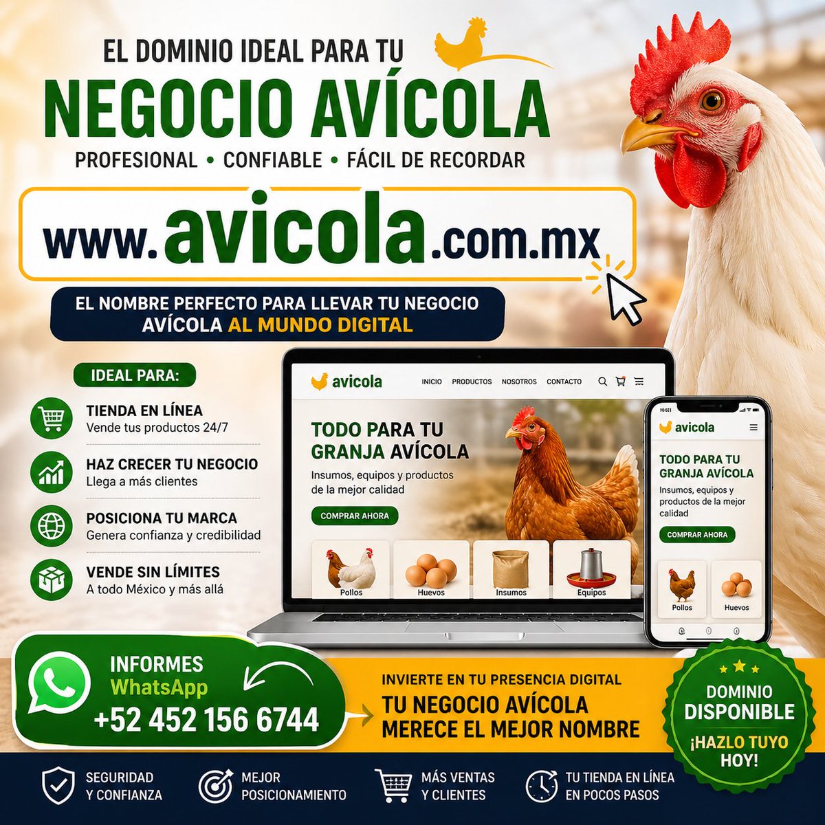 uruapan's tweet photo. 🐔 ¿Quieres vender productos avícolas en línea?
Empieza con lo más importante:
👉 Un dominio poderoso: https://t.co/TvmKPzXHuW
🛒 Ideal para ecommerce
📈 Ideal para crecer
💼 Ideal para posicionarte
#domain #dominio #Mexico  
📲: +52 452 156 6744
Tienda online comienza aquí. https://t.co/fUpfQSsMaL