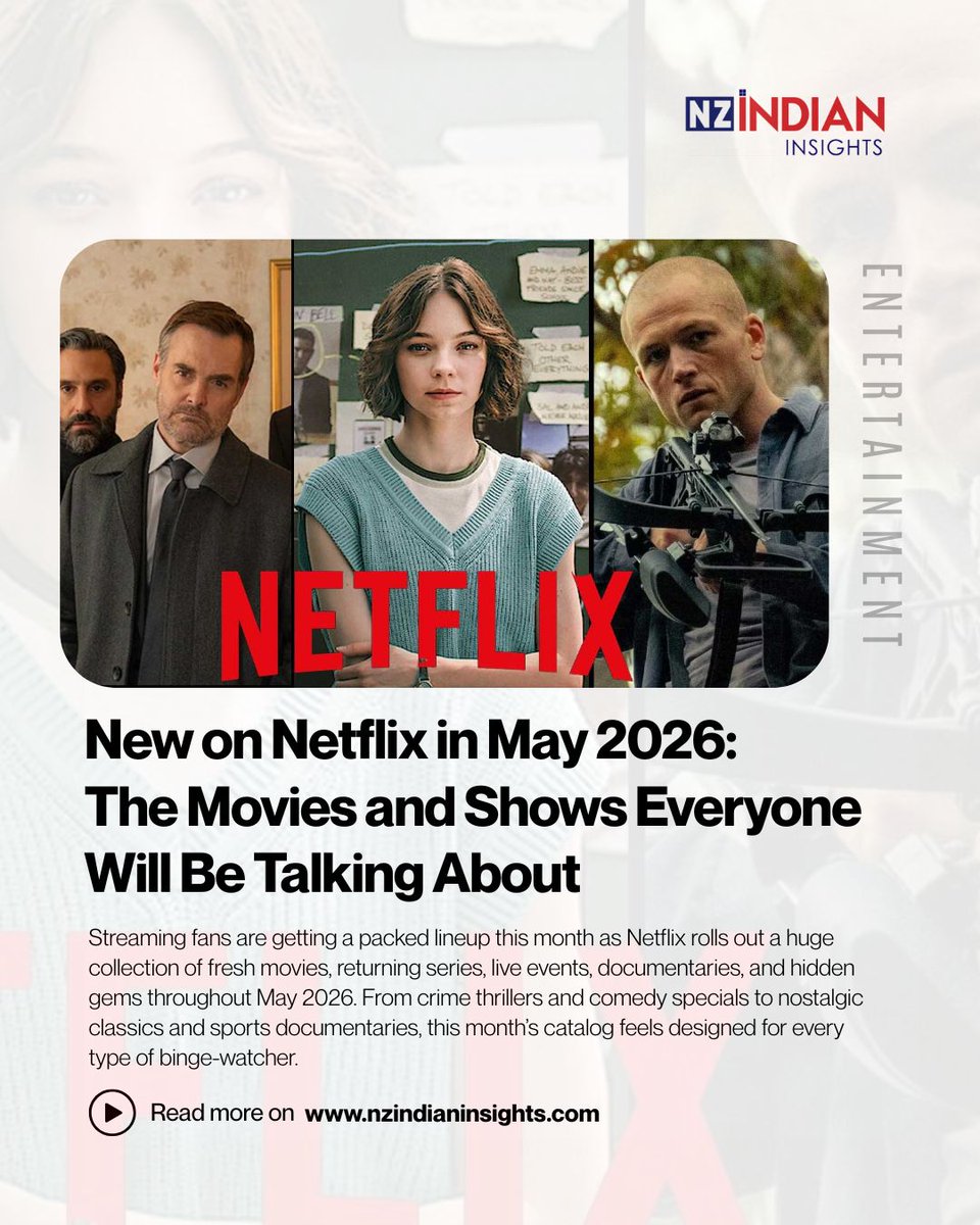 NzIndianInsight's tweet image. 🎬 Netflix May 2026 lineup is loaded with thrillers, horror sequels, returning series &amp;amp; binge-worthy entertainment. 🍿🔥 #NZIndianInsights

👀 Trending:
✔️ The Boroughs
✔️ Black Phone 2
✔️ Devil May Cry S2

👉Read full blog link in comments.
#Netflix #Streaming #Movies #TVShows