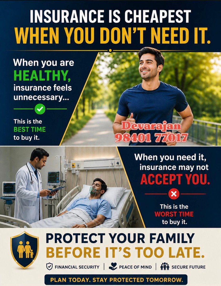 licdevarajan's tweet image. Insurance should be taken when you don’t need it ⚠️
Because when you actually need it, you may not be eligible 🛡️
Plan early to stay protected and avoid future risks 💡
📲 Know more – WhatsApp chat: wa.me/9840177017

#InsurancePlanning #StartEarly #FinancialSecurity