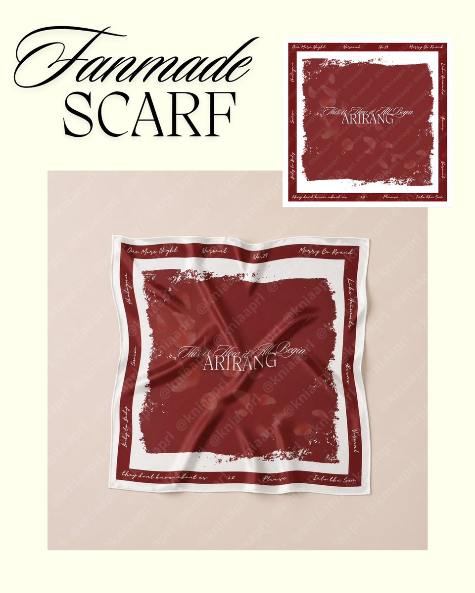 kniaaprl's tweet image. OPEN PRE ORDER FANMADE SCARF ARIRANG BTS 

harga : 60.000 
Pembelian lebih dari 2pcs : 55.000 
DP : 25.000 

Ukuran: 60x60cm 
Bahan: Satin Premium 
Close po: 10 mei
Produksi: 1-4minggu 

Bisa DP pakai spaylater via QRIS ya

Minat?DM🫶🏼
join group di WA

#bts #arirang #scarf #po