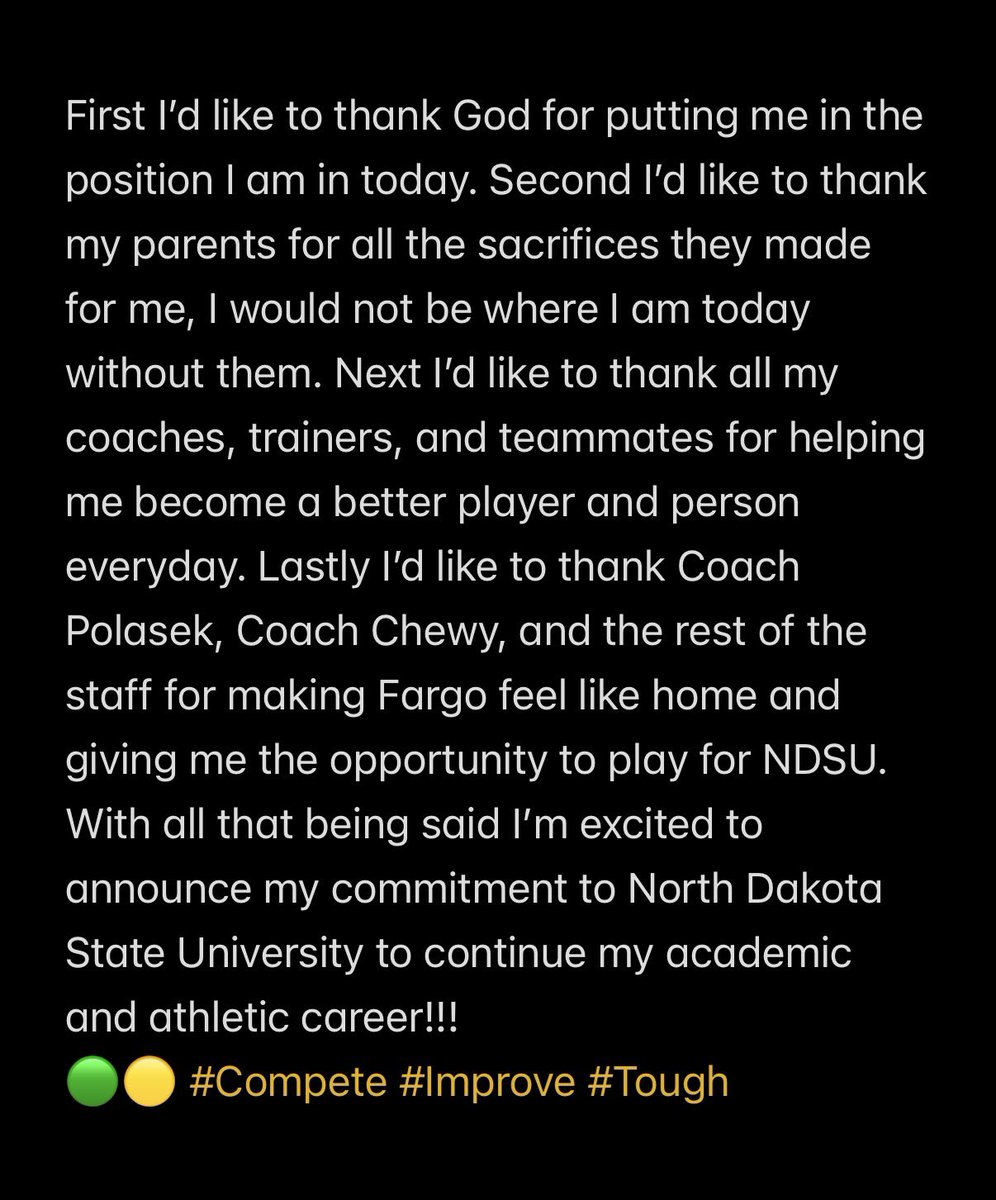 Committed!!! 🦬🤘 #AGTG 

<a href="/NDSUfootball/">NDSU Football</a> <a href="/CoachTimNDSU/">Tim Polasek</a> <a href="/FBCoachLarson/">Dan Larson</a> <a href="/CoachChewy80/">Dylan Chmura</a> 
<a href="/PapioLavistaFB/">PapillionLavistaFootball</a>