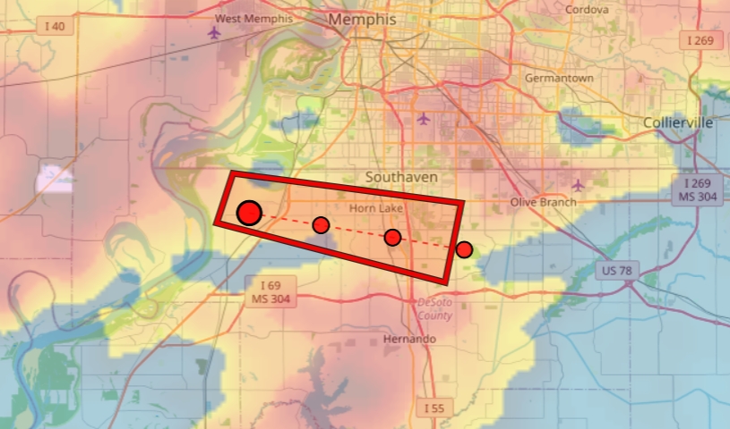 Tornado warning has been issued for DeSoto, #Mississippi, till 9:15 PM.🌪️

potential tornado forming in the area south of Memphis, strong winds likely in the area, seek shelter now if you haven't already, 50000 people are in the tornado warning.🌪️