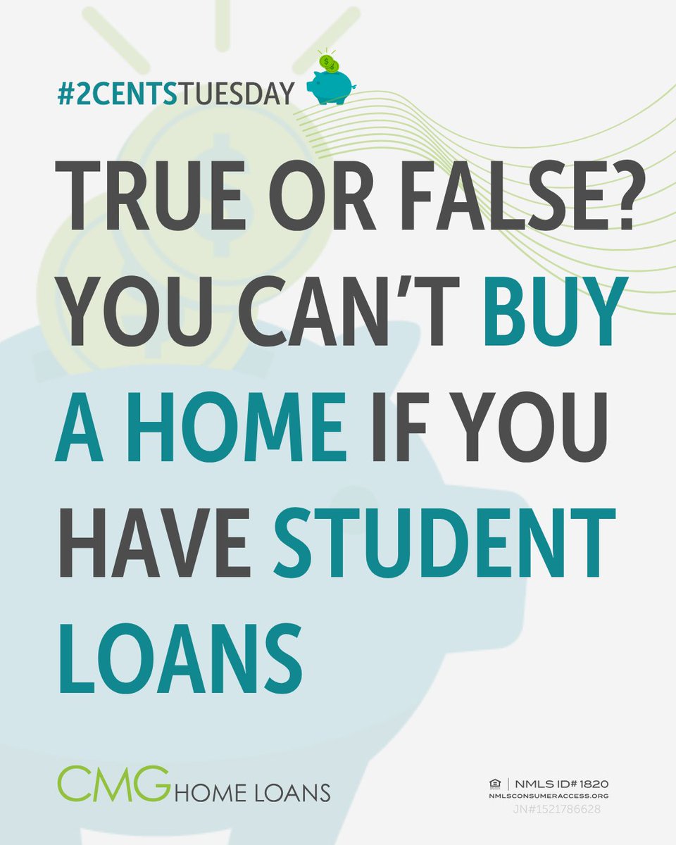 LendingJane's tweet image. FALSE! Simply having student loans won’t prevent you from qualifying for a mortgage. To prepare for a successful home buying process, focus on lowering your DTI before applying for a mortgage loan.  #2CentsTuesday #HomeBuying #StudentLoans