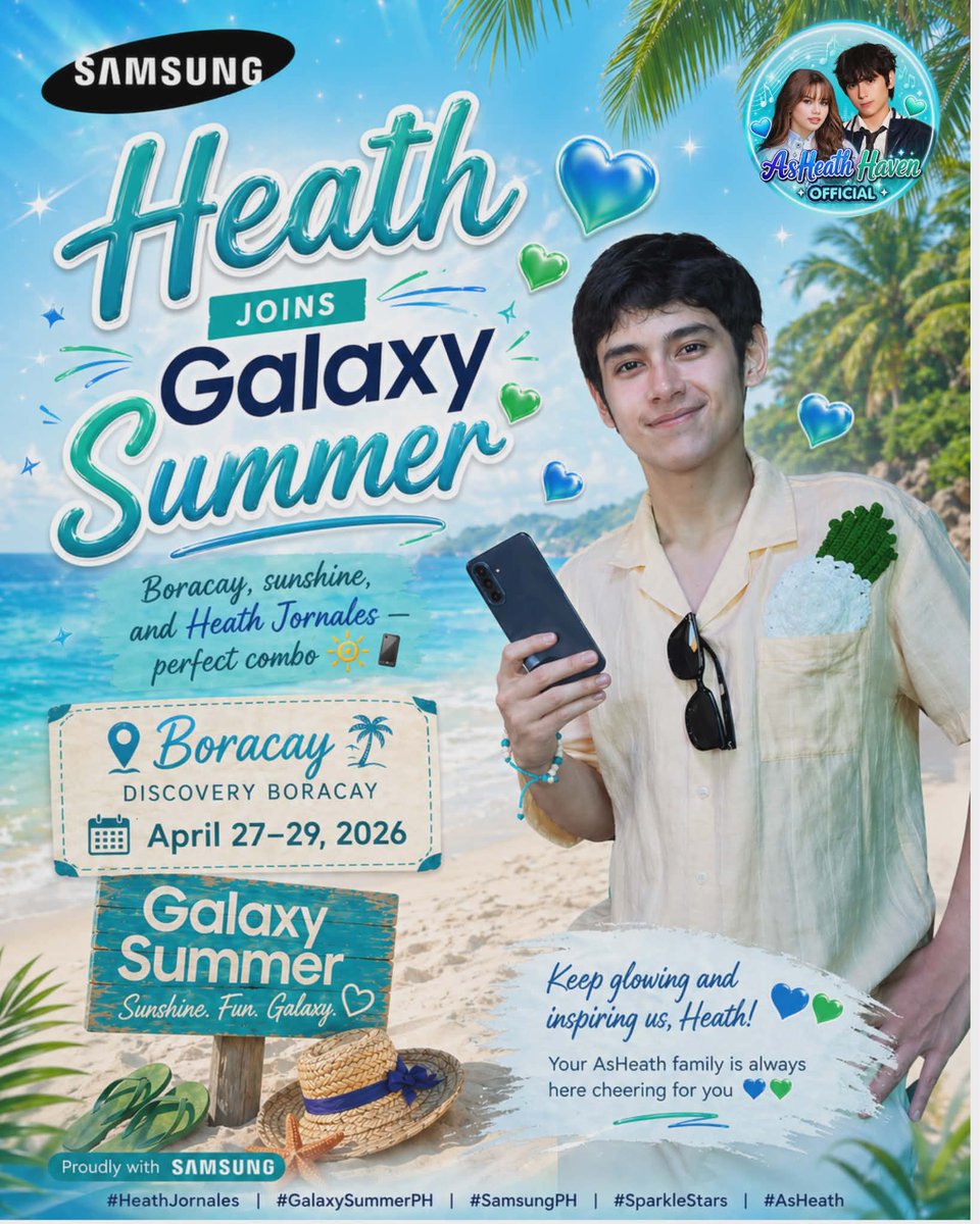 asheathhavenofc's tweet photo. Boracay, sunshine, and Heath Jornales — truly the perfect combo 🌞🐻

So proud to see you shine at #GalaxySummerPH! Your smile brightened the whole island ✨

Keep glowing and inspiring us, Heath. Your AsHeath family will always be here cheering for you 💙💚🐻

#HeathJornales #GalaxySummerPH #SamsungPH #SparkleStars #AsHeath