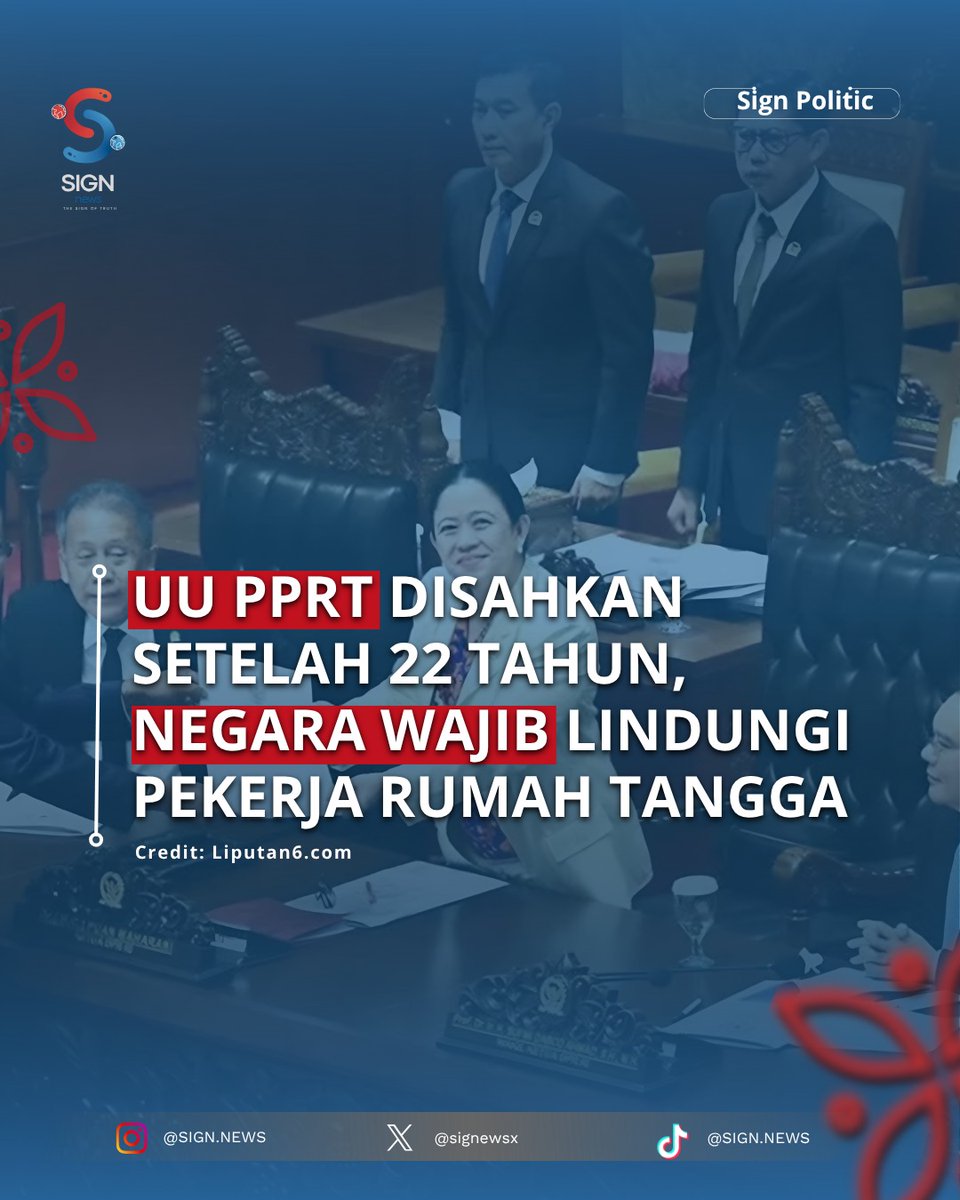 signewsx's tweet photo. UU PPRT Disahkan Setelah 22 Tahun. ๐๏ธ๐
DPR sahkan UU PPRT usai 22 tahun diperjuangkan. Dipimpin Puan Maharani, aturan ini menjamin perlindungan hukum, hak kerja layak, dan jaminan sosial bagi PRT.
Sumber: https://t.co/nuWOpeylXT
#UUPPRT #SignPolitics #SignNews #DPRRI https://t.co/gzqlisibqT
