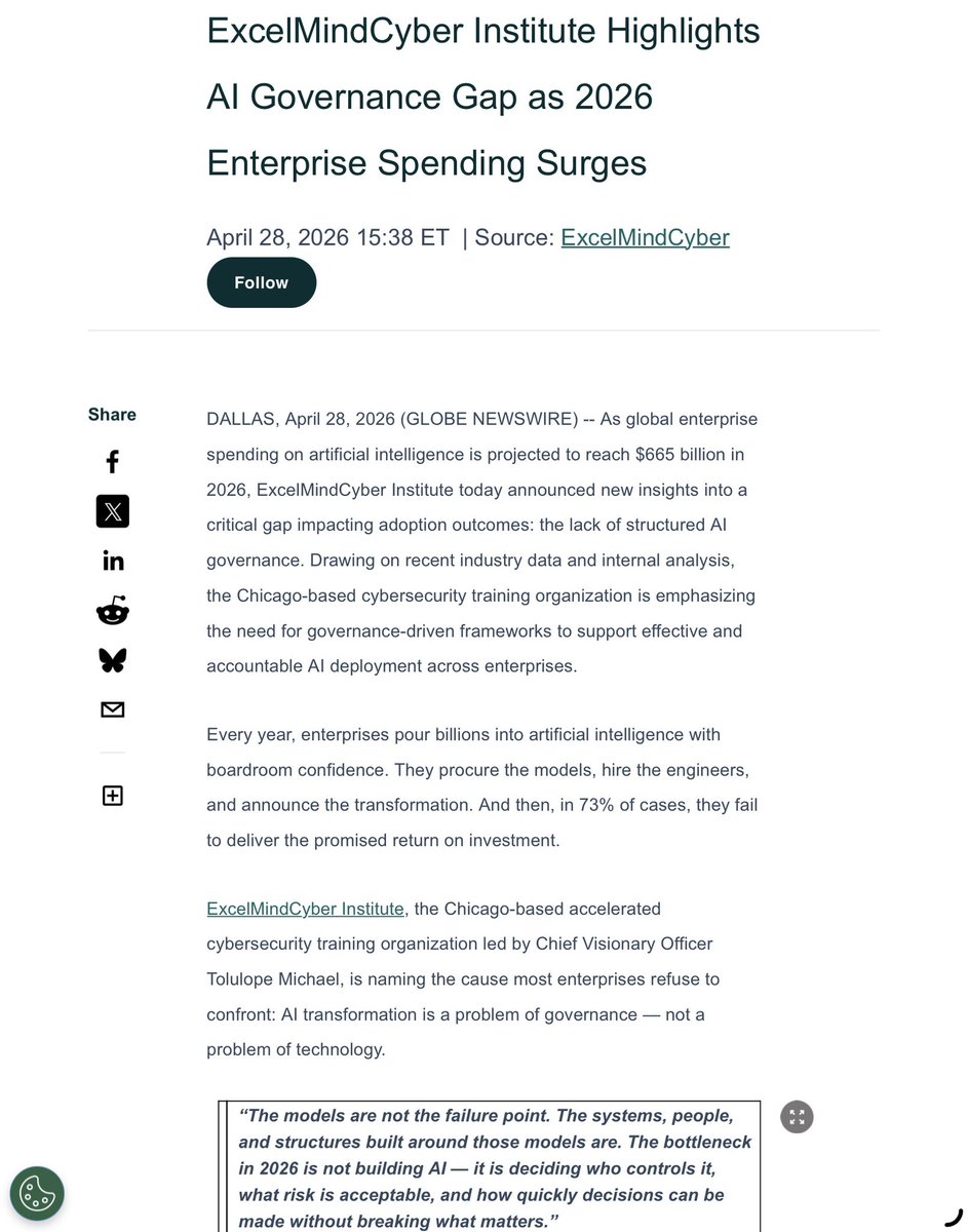 Karanzz13's tweet image. Enterprises will spend $665 billion on AI in 2026.
Only 1% describe themselves as AI-mature.
That’s not an investment gap.
That’s a wisdom gap.
Buying more compute won’t fix it.
#EnterpriseAI #AIStrategy #AILeadership #AI