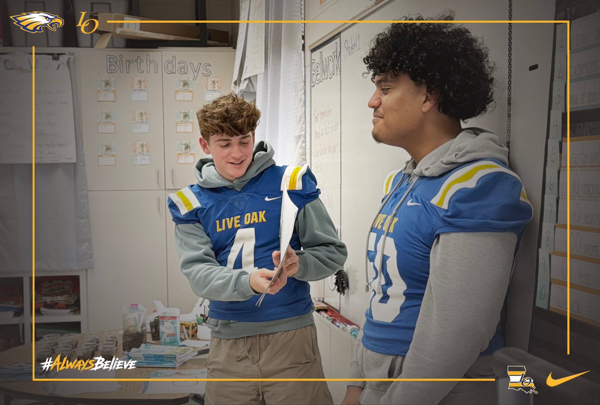 LiveOakFB's tweet image. Over the last several weeks, our football team has had the pleasure of visiting both North Live Oak and South Live Oak Elementary. We’re proud of our players for giving back, reading to students, and serving as positive role models in our community. 
#AlwaysBelieve