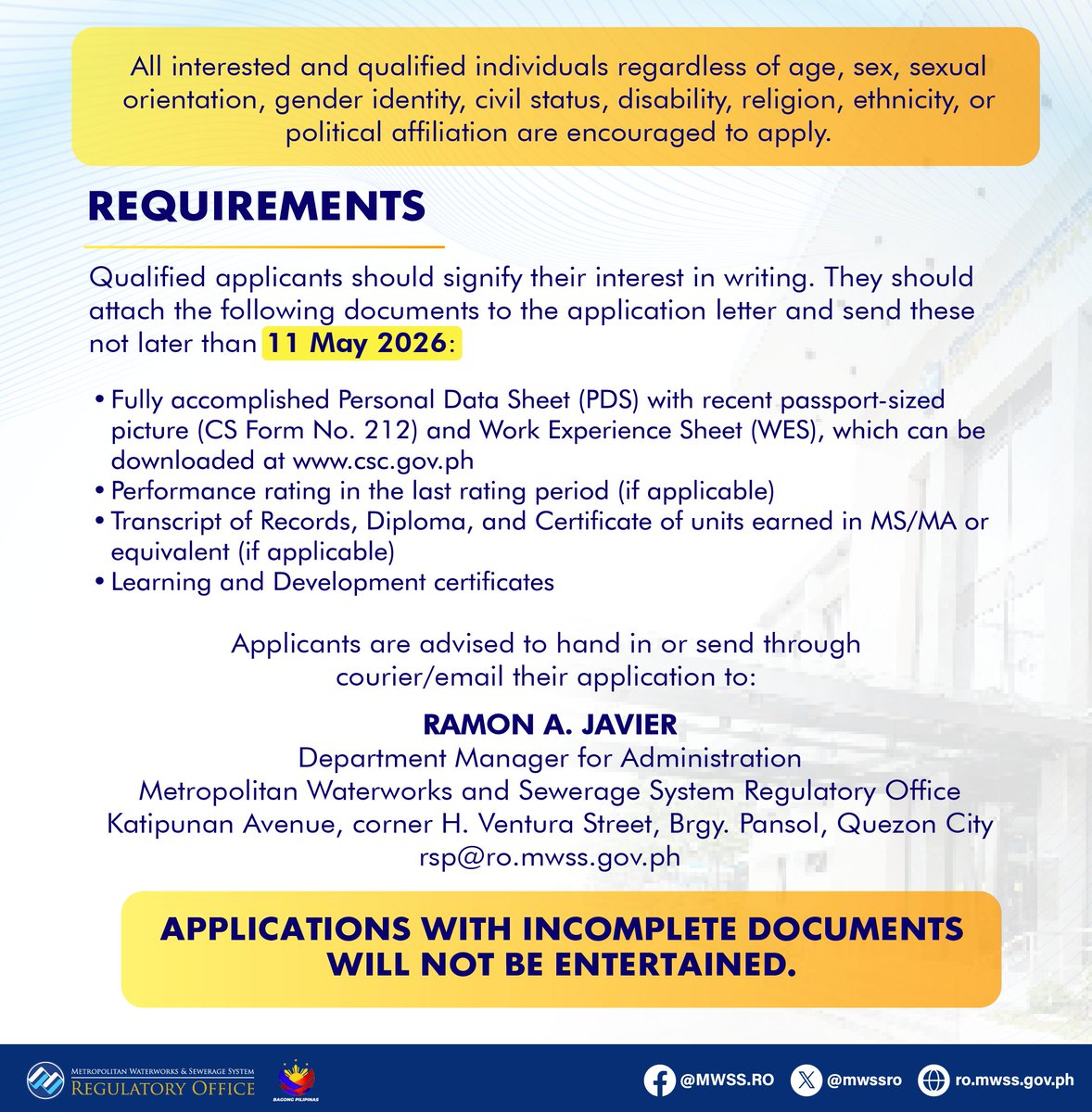 MWSS Regulatory Office tweet media