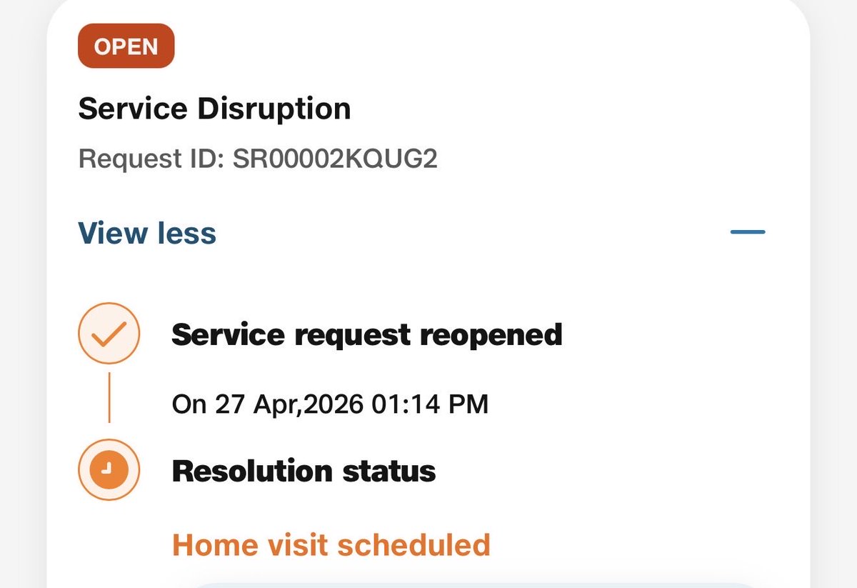ishan8878's tweet photo. @JioCare Hi @JioCare 

I’m really disappointed with the service again. My internet has stopped working again, even though it was just repaired yesterday. This repeated issue is becoming frustrating, and I don’t think I can continue with this anymore. https://t.co/0oHUcI55ld