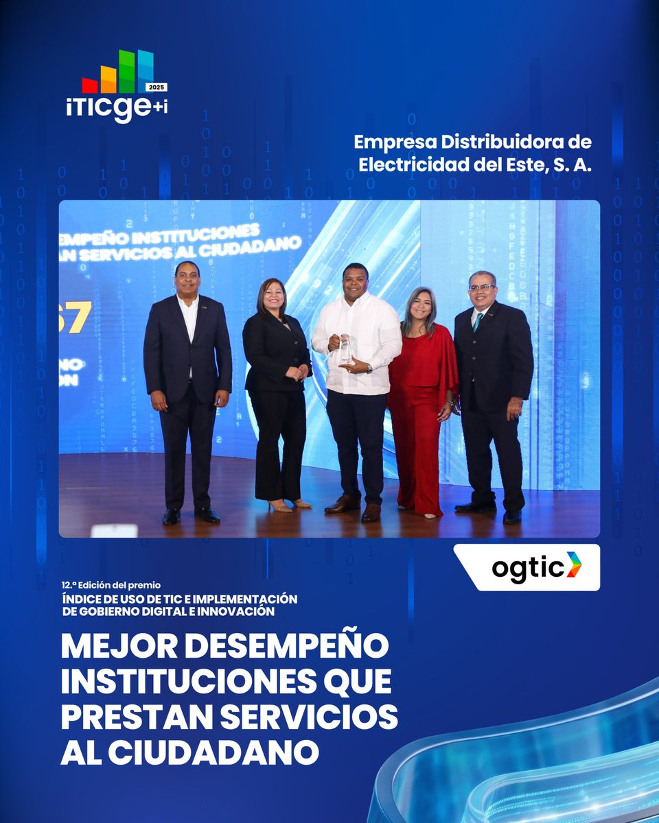 OGTICRDO's tweet photo. Hilo 2/2
Seguimos reconociendo a las instituciones que avanzan hacia un Estado más eficiente, basado en datos y orientado a resultados.
Enhorabuena:
@prodominicana 
@IDAC_RD 
@EdeesteRD 
@SIMVRDO 
@ONESVIERD 
#iTICge+i
#EstadoConDatos https://t.co/PvnVojkzeq