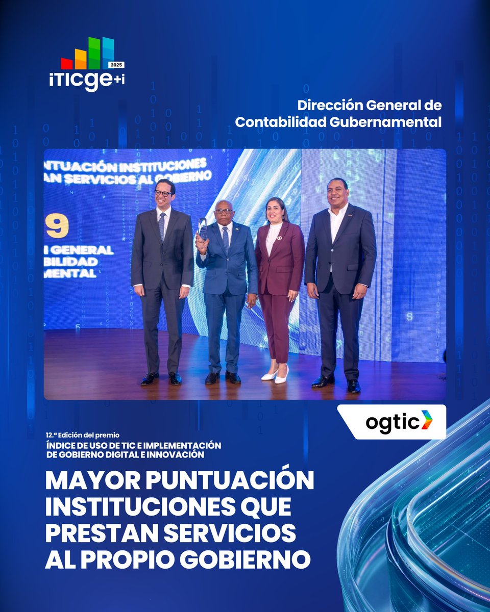 OGTICRDO's tweet photo. Desde el #iTICge+i2025, destacamos a las distintas instituciones, impulsan con visión, compromiso y resultados el crecimiento del Gobierno Digital en la República Dominicana 
En esta edición, destacamos la labor de:
 @DigecogRD 
 @MigracionRDo 

#GobiernoDelFuturo
#TransformaciónDigital