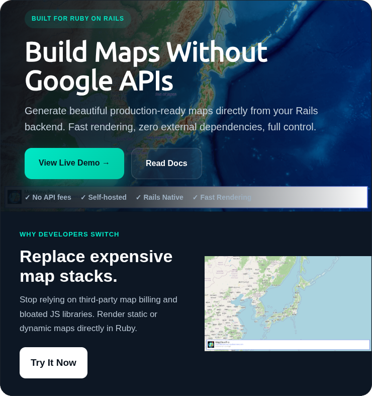 ruby_stack_news's tweet image. Just added a new MapView banner to my latest article on RubyStackNews 👇

Generate maps from Rails. No API fees. Full control.
Take a look:

mapview.rubystacknews.com

#ruby #rubyonrails #indiehackers
