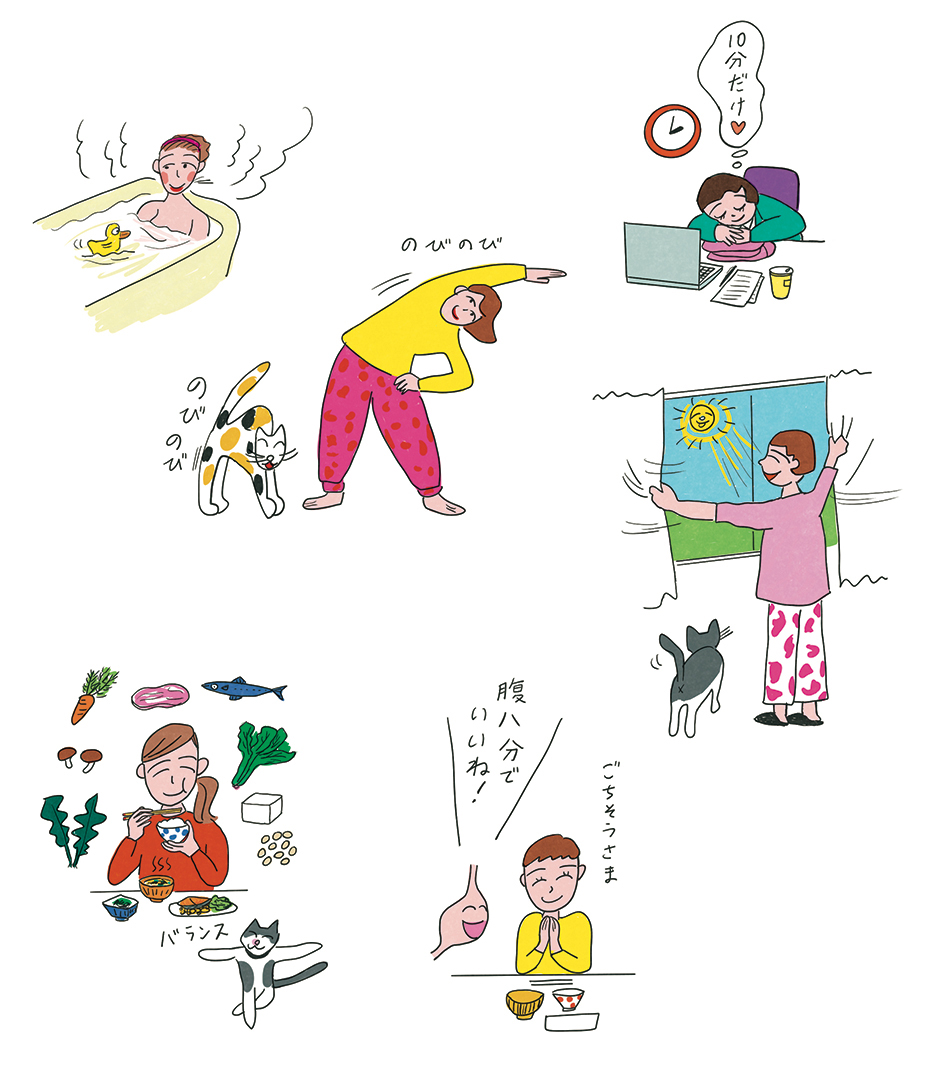 simonedion's tweet photo. オレンジページ５／２号『「攻めの休養」で疲労にサヨナラ』で絵を描いてます。寝るだけでは疲れは取れない！

GWはそれぞれの休養を〜♪ https://t.co/5gpIPnFC7d